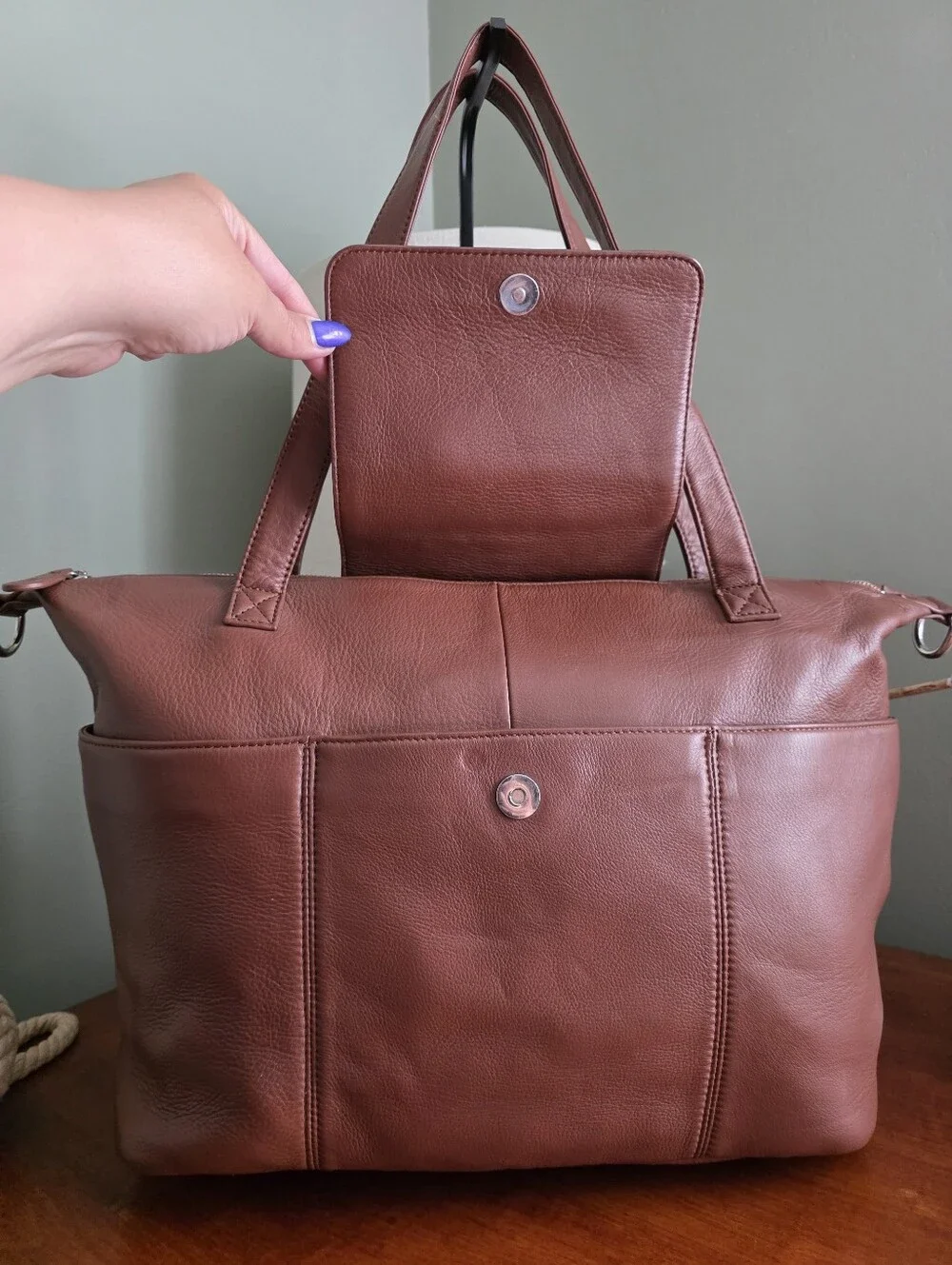 Lily Jade Madeline Convertible Leather Diaper Bag Brown Backpack Tote